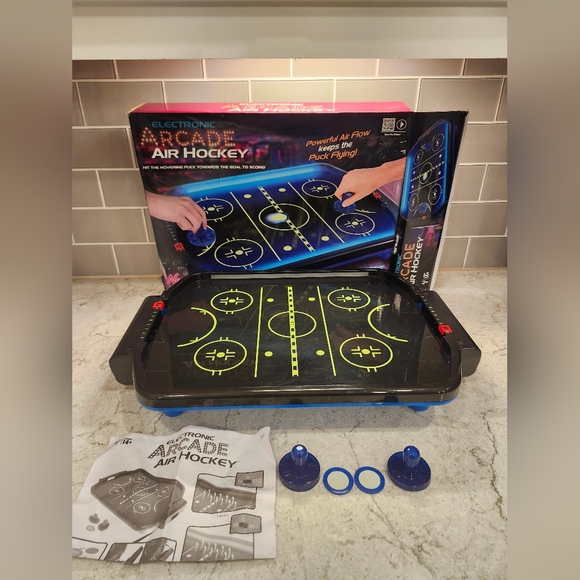 Electronic Arcade Air Hockey LED Neon Glow Light Game Ages 14+ Up - Picture 6 of 7